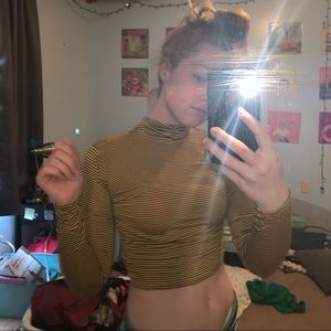 Yellow and Black turtle neck crop top